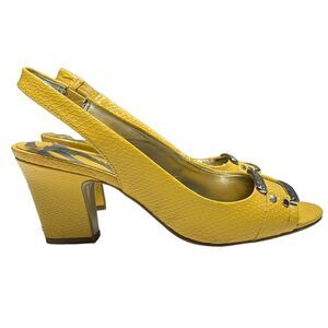 Anne Klein Yellow Slingback HeelsOpen Peep Toe Block Heel Snakeskin Pattern Cute